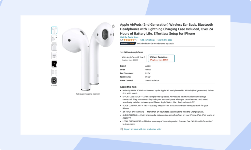 Amazon listing optimization example from Apple AirPods